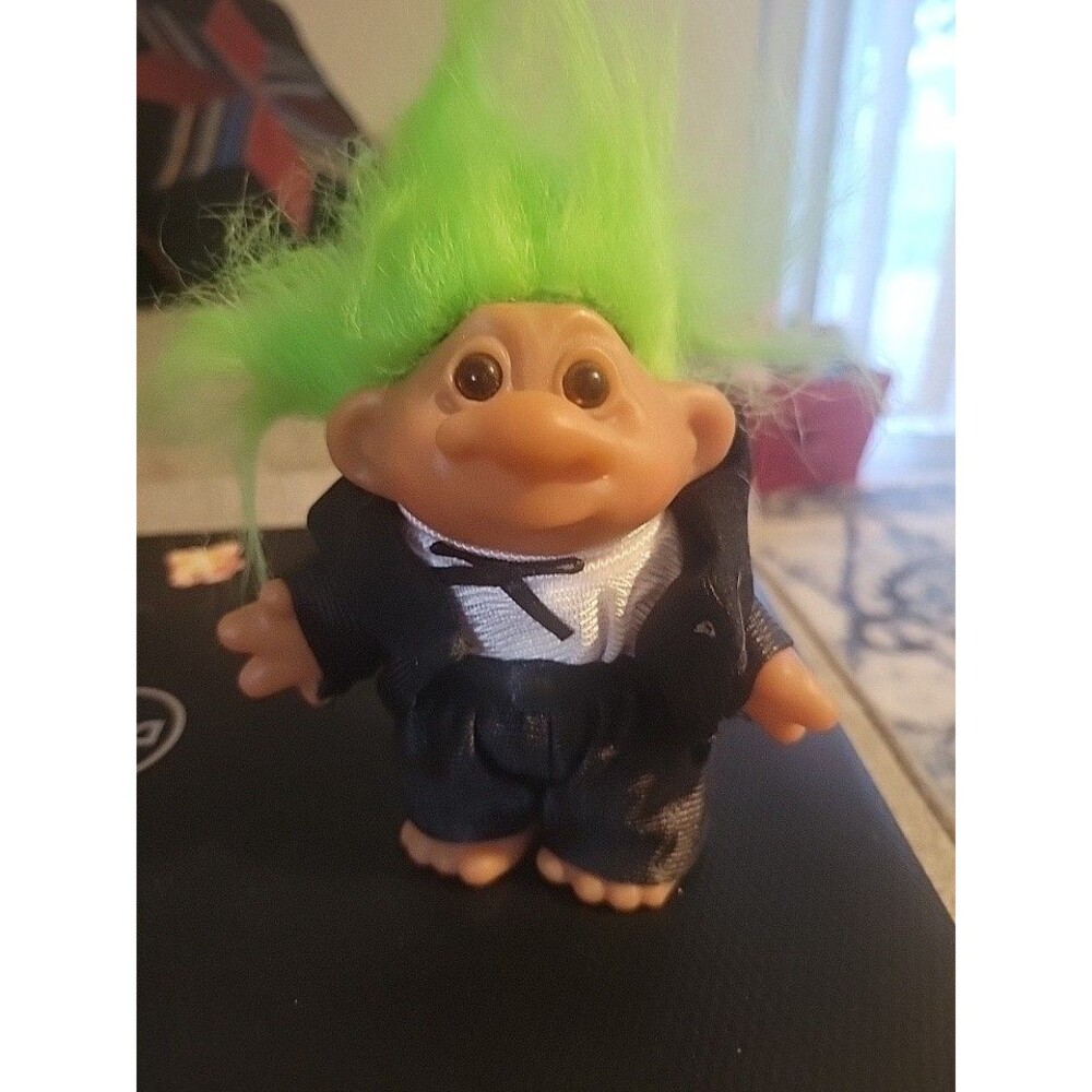 Vintage NORFIN DAM 1986 Groom Troll with Tuxedo & Green Hair 5"